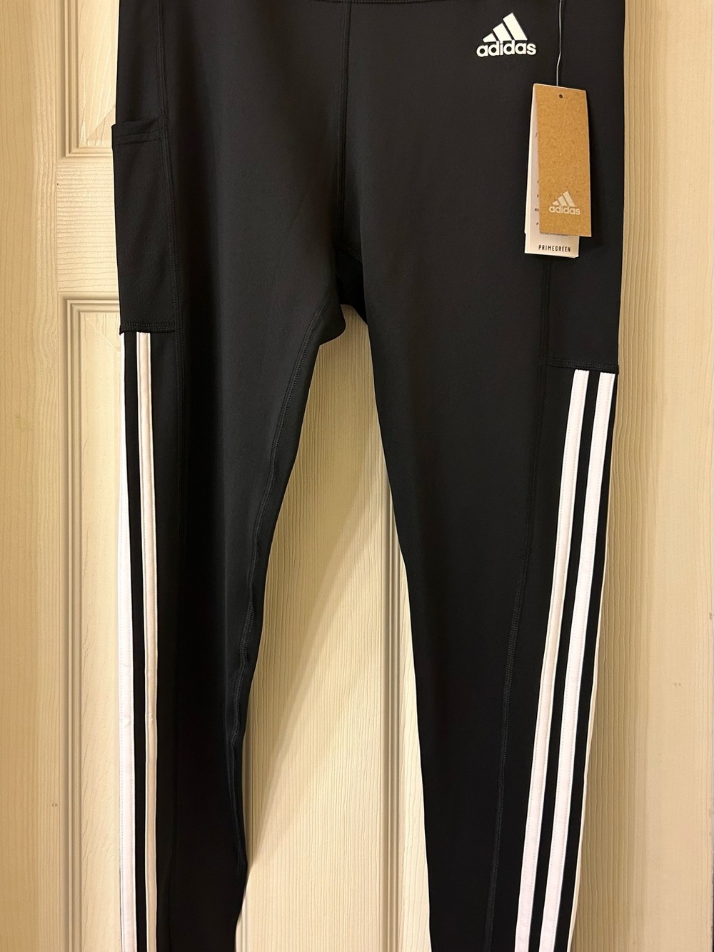 Women Adidas - Black Leggings with White Side Stripes